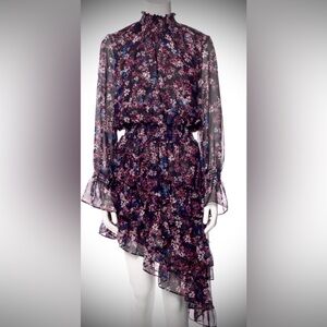 Misa Los Angeles high low floral print dress in black & purple color size Small
